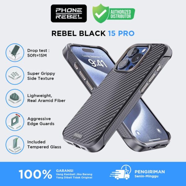 PHONE REBEL Gen5 Magsafe Case Rebel Black for iPhone 15 Pro