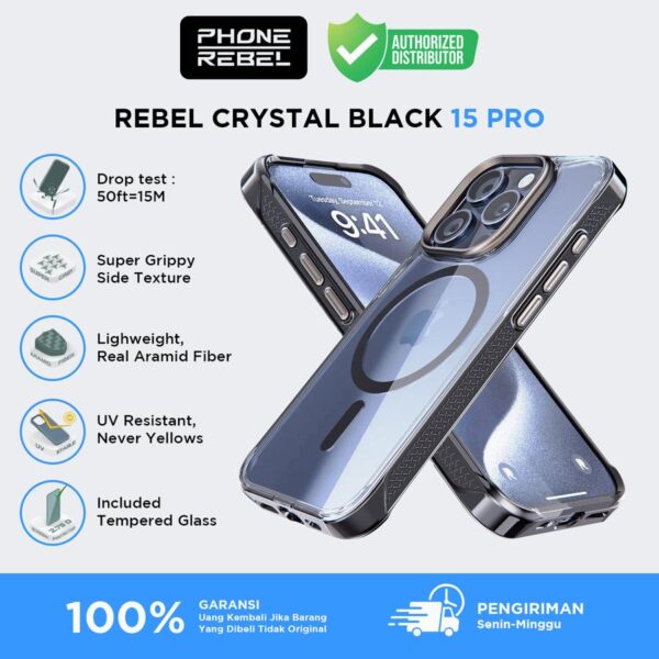 PHONE REBEL Gen5 Magsafe Case Crystal Black for iPhone 15 Pro